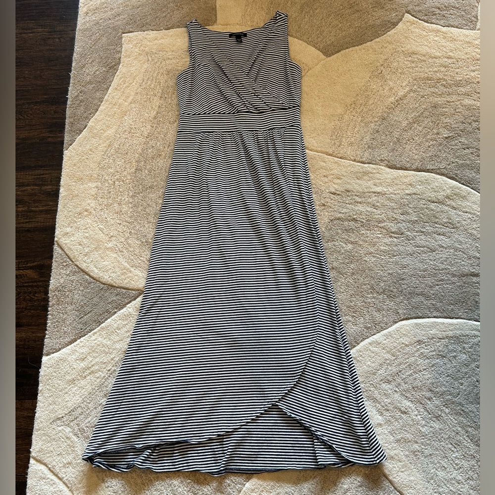 Land’s End Navy Blue Striped Maxi Dress XS Petite